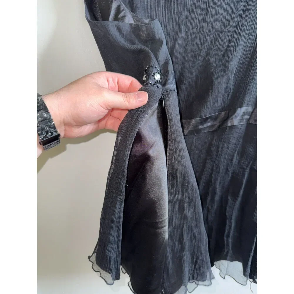 Vtg Y2K Spenser Jeremy Silk Babydoll Top L Black Beaded Rhinestone Chiffon Tank - Picture 7 of 9